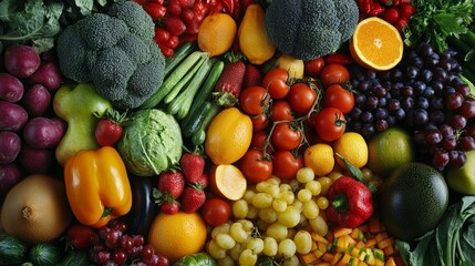 Another version of fruits and vegetables in a heart shape, signifying healthy living and fresh food options. -