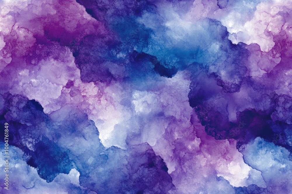 Poster pattern of alcohol ink clouds in shades of purple and blue, with hints of white to add depth generat