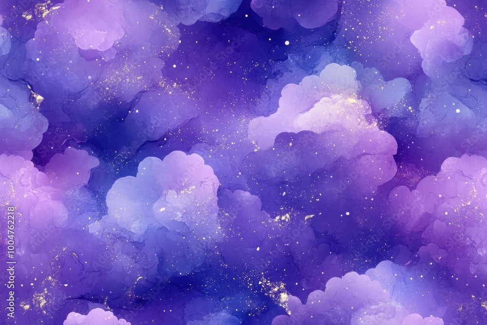 Poster pattern of alcohol ink clouds in shades of purple and blue, creating an ethereal atmosphere with spl