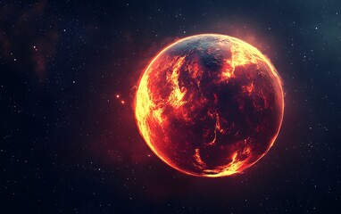 Fototapeta premium Fiery red planet in the cosmos