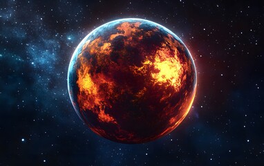 Obraz premium Fiery red planet in deep space