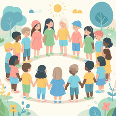 Fototapeta premium Circle Of Childrens Flat Vector Illustration Design