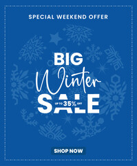 Big winter sale offer up to 35 percent design with blue background