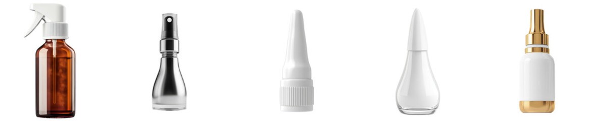 Fototapeta premium Nasal spray set collection on transparent cutout background, PNG file. Mockup clipart template
