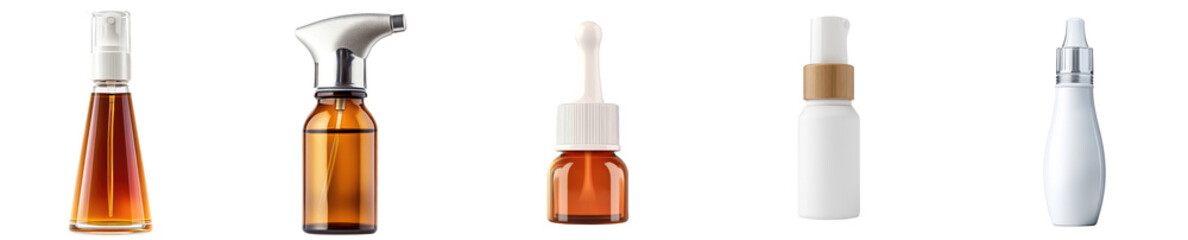 Nasal spray set collection on transparent cutout background, PNG file. Mockup clipart template