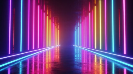 Colorful rectangle floating over black rectangles on a white background. 