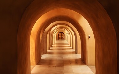 Fototapeta premium Arched hallway with warm lighting