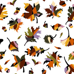 Autumn leaves Fantasy stylized geometric seamless vector pattern
