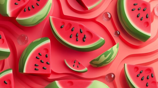 Happy National Watermelon Day poster with abstract designs, celebrating the event on August 3rd with vibrant watermelon themes. 