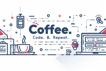 "Coffee Code Repeat" tech-themed motivational design for various purposes.