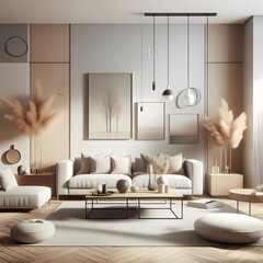 Minimalist Home Interior with Clean Aesthetic"
A stylish minimalist living room with sleek furniture and neutral tones, showcasing simplicity and modern design."

