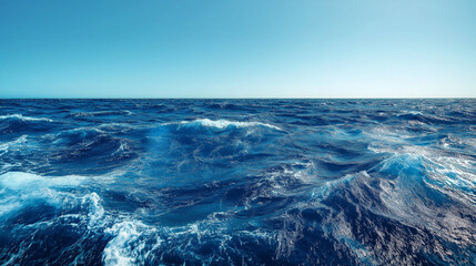 Fototapeta premium Ocean waves with intense blue tones and white foam crashing against the surface, capturing the dynamic and powerful energy of the sea, ideal for maritime themes and nature-inspired designs.