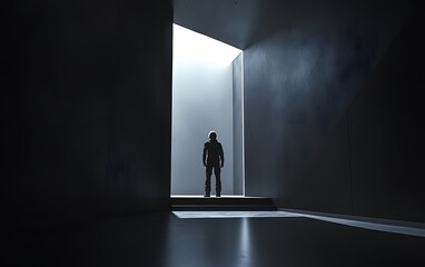 Obraz premium silhouette of a person standing in a dark room