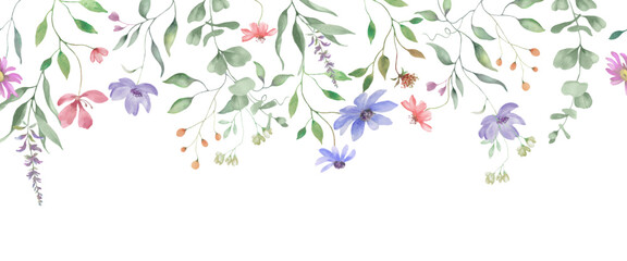 Seamless watercolor border. Hand drawn illustration isolated on white background. Vector EPS.