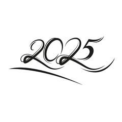 2025 year Lettering. Black on transparent background. Design element for holiday cards, Christmas or New Year party organizer headliner, banner, poster, web. 