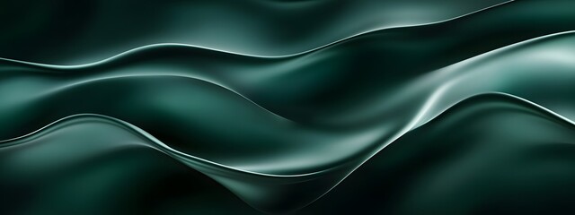 Obraz premium Abstract background with dark green waves, flowing lines, dark black and emerald
