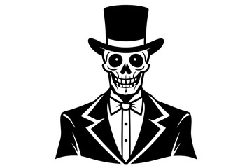 Halloween theme dark fantasy, gentleman skeleton wearing tuxedo and top hat, 