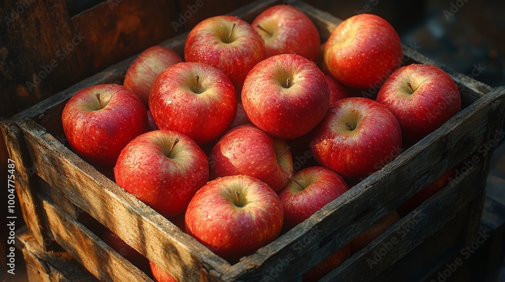 Wall mural fresh red apples in a rustic wooden