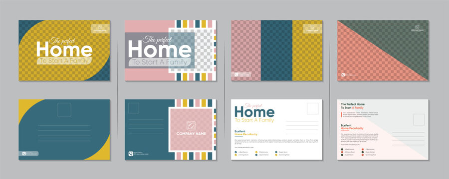 Professional Real Estate Postcards Bundle Set Design. Premium Vector Postcard, Marketing Postcard, Postcard layout bundle. Modern & Elegant Postcard Template For Home Sale