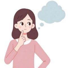 Flat-style illustration of a woman with a thinking bubble above his head. Ideal for brainstorming, creativity, and thought-related content. Simple and engaging design, perfect for business and