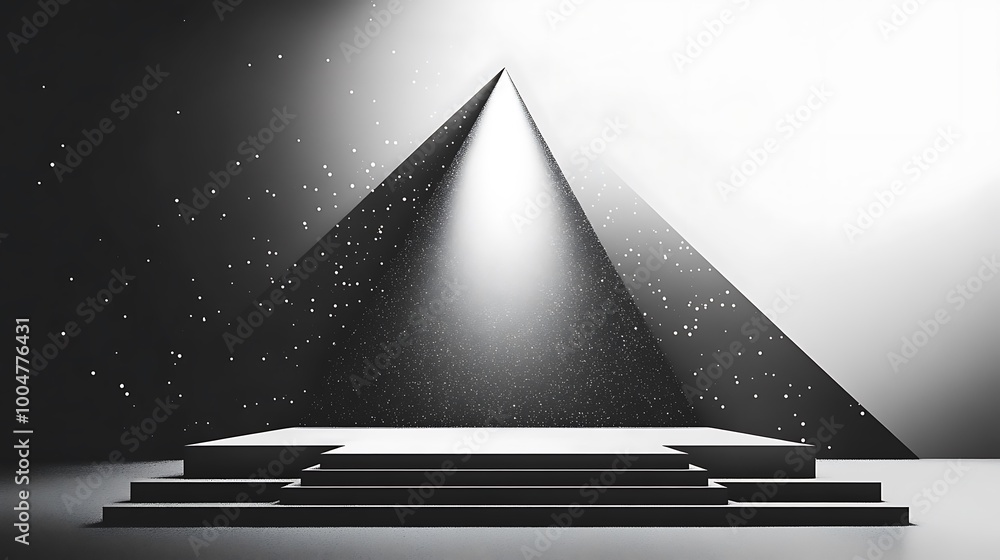 Aufkleber minimalist 3d rendering of a podium with pyramid background and spotlight