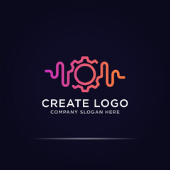 abstract gear pulse digital logo design use line concept
