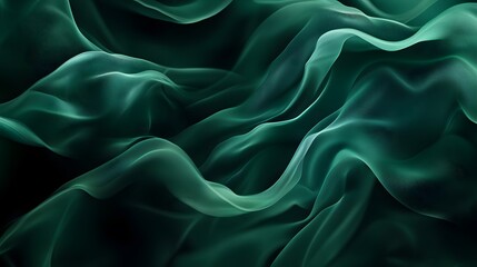 Fototapeta premium Abstract background with dark green waves, flowing lines, dark black and emerald