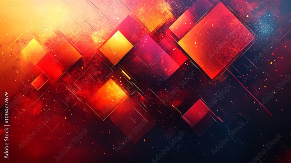 Poster abstract geometric pattern with glowing red and