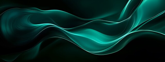 Obraz premium Abstract background with dark green waves, flowing lines, dark black and emerald