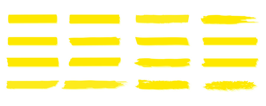 Yellow vector marker graphic stylish element. Highlighting and underlining text. Brush lines. Hand drawn marker strokes. Stripes of text markers.
