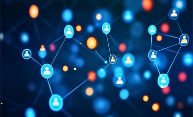 A digital illustration showing interconnected people icons with glowing nodes and lines, representing social networks and communication dynamics in the digital age.