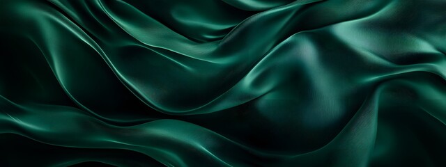 Obraz premium Abstract background with dark green waves, flowing lines, dark black and emerald