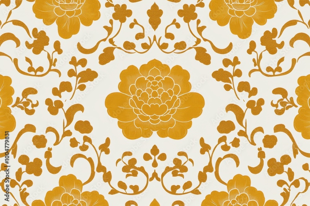 Poster an elegant pattern with symmetrical shapes and motifs inspired by the traditional chinese paper-cut 