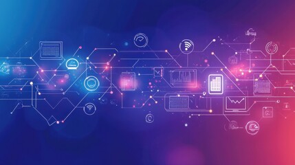 Obraz premium A visual representation of digital integration with interconnected processes and technology icons, showcasing seamless operations, soft gradient background