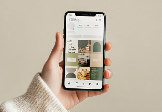 Hand Holding Smartphone Mockup with Generative AI