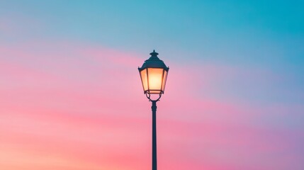 Fototapeta premium Street lamp against colorful sunset sky