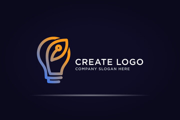 modern bulb leaf technology logo use single line concept