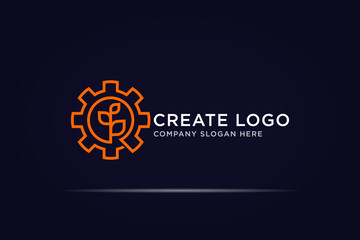 leaf gear technology logo design use line concept