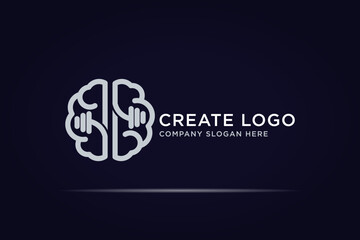 brain barbell mental health logo design use line concept