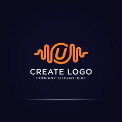 digital tech letter u logo design use single line concept
