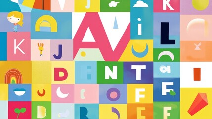 An educational A-Z poster designed for preschoolers, featuring bright colors and cheerful illustrations for each letter, such as K for Kite and R for Rainbow. Perfect for inspiring early readers