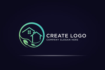 building house leaf village logo design