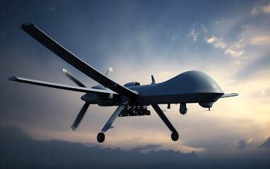 A gray military General Atomics MQ-9 drone is currently sitting quietly on the ground