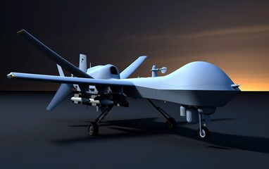 General Atomics MQ-9 Reaper drone flying above desert.