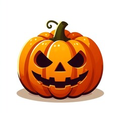 Fototapeta premium A flat-style illustration of a classic Halloween pumpkin with a spooky face. Perfect for Halloween-themed content, decorations, and festive designs. Simple, clean, and playful composition. 