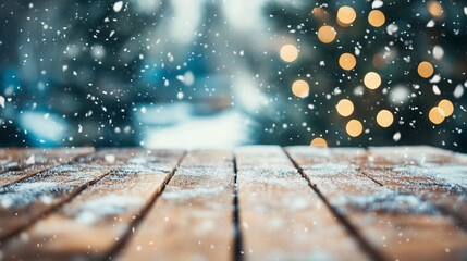 Christmas scene with wooden table festive holiday decorations