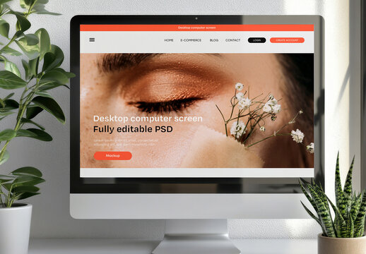 Desktop Computer Screen Mockup with Generative AI