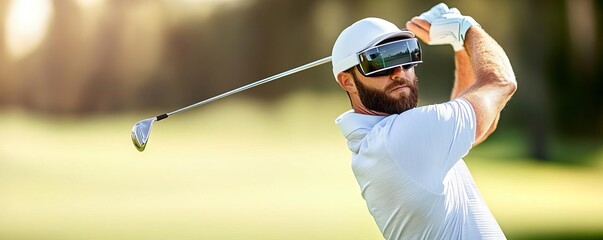 Golfer wearing augmented reality glasses, blending tech with training