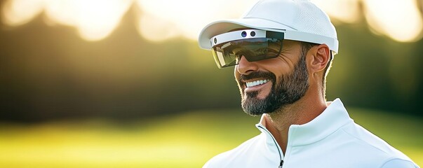 Golfer wearing augmented reality glasses, blending tech with training