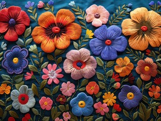 Vibrant Traditional Hungarian Kalocsa Embroidery Patterns: Hand-Painted Floral Designs on Fabric, Colorful Folk Art, Authentic Textile Craftsmanship from Hungary